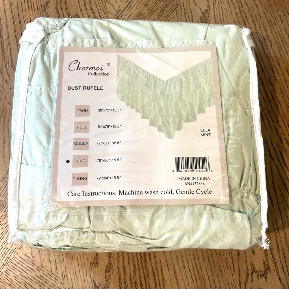 New Green King Bed Skirt Tiered Dust Ruffle 100% Brushed Microfiber 15.5” Drop